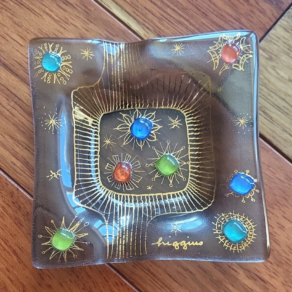 Higgins Barbaric Jewels Fused Glass MCM Ashtray Trinket Dish Collectible